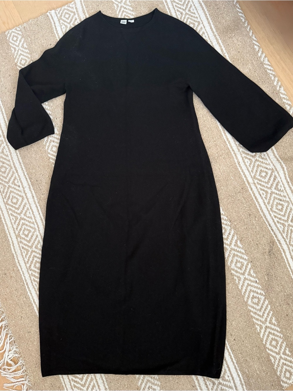 Lemaire UniqloU Black Premium Wool 3/4 Sleeve Knit Midi Dress Small NWOT